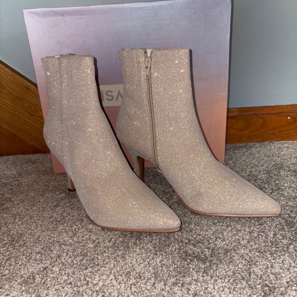 Lisa Vicky Art-V Ankle Boots Champagne Glitz Pointed Toe Stiletto Heel 9M